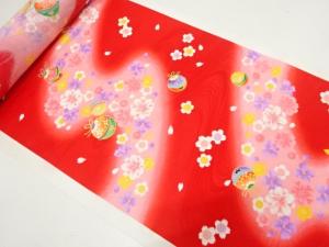 アンティーク　鈴に桜模様　はぎれ反物